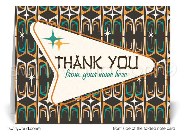 Retro atomic mid-century modern surf tiki design pattern for printed thank you note cards.