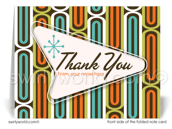Retro Atomic 1960s Mid-Century Modern Design Thank You Note Cards for Realtors, Architects, Designers.