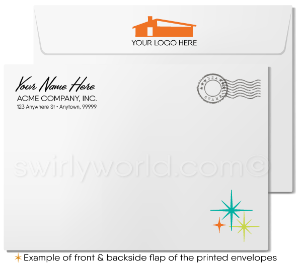 Retro Mid-Century Modern Atomic Starburst Pattern Thank You Note Cards