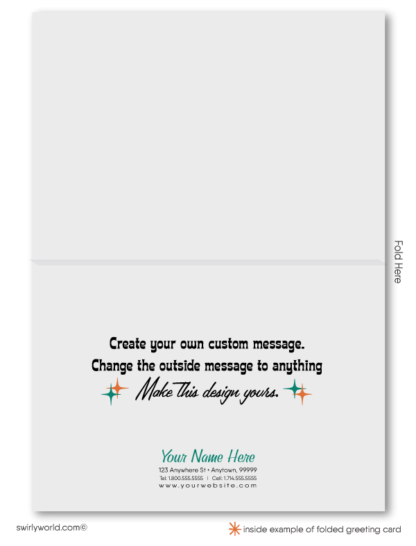 Retro atomic mid-century modern 1950s starburst design pattern for printed thank you note cards.