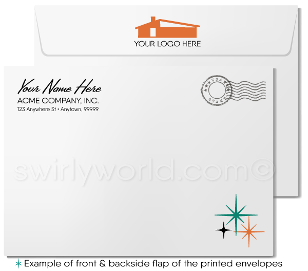 1950s Retro Mid-Century Modern Atomic Starburst Pattern Thank You Note Cards