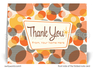 Retro Atomic Orange and Yellow Mid-Century Modern Design Thank You Note Cards for Realtors, Architects, Designers.