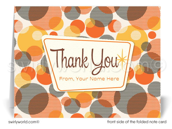 Retro Atomic Orange and Yellow Mid-Century Modern Design Thank You Note Cards for Realtors, Architects, Designers.