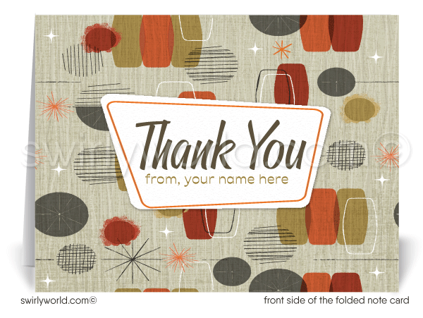1960's Atomic Retro Modern Mid-Century Starburst Design Thank You Note Cards.