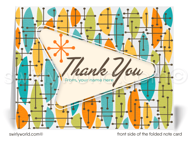 Retro Atomic Mid-Century Modern Design Thank You Note Cards for Realtors, Architects, Designers.