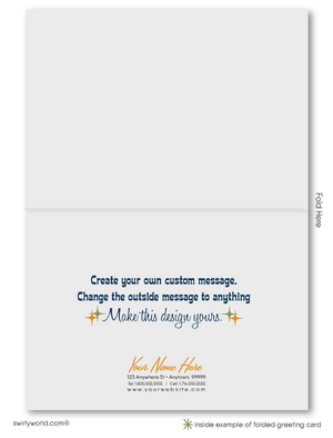 Blue Orange Atomic Retro Modern Mid-Century Pattern Thank You Note Cards