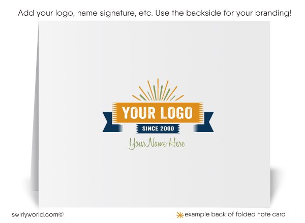 Blue Orange Atomic Retro Modern Mid-Century Pattern Thank You Note Cards