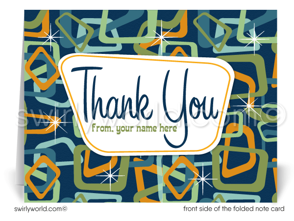 Atomic Mod Mid-Century Modern Starburst Pattern Thank You Note Cards.