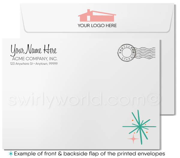 Pink Atomic Retro Mod Mid-Century Design Pattern Thank You Note Cards