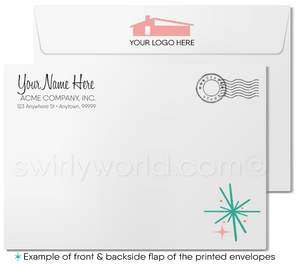 Pink Atomic Retro Mod Mid-Century Design Pattern Thank You Note Cards