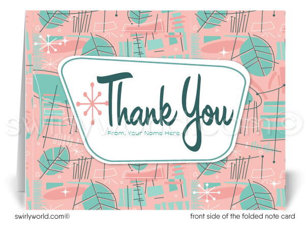 Retro Atomic Mid-Century Modern Design Thank You Note Cards for Realtors, Architects, Designers.