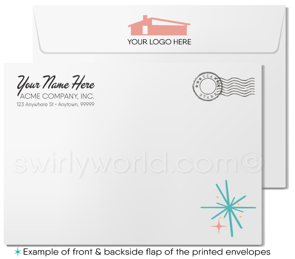 Pink Starburst Atomic Retro Modern Boomerang Mid-Century Pattern Thank Cards