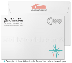 Pink Starburst Atomic Retro Modern Boomerang Mid-Century Pattern Thank Cards