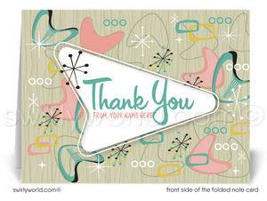 Pink Starburst Atomic Retro Modern Boomerang Mid-Century Pattern Thank Cards