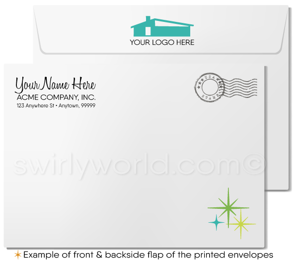 Green Retro Mid-Century Modern Atomic Tiki Surf Pattern Thank You Note Cards