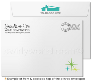 Green Retro Mid-Century Modern Atomic Tiki Surf Pattern Thank You Note Cards