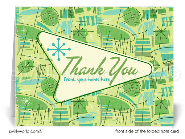 Atomic Mod Mid-Century Modern Starburst Tiki Surf Pattern Thank You Note Cards.