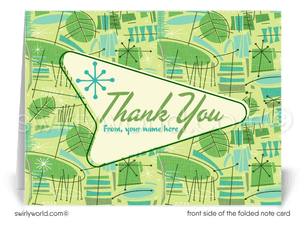 Atomic Mod Mid-Century Modern Starburst Tiki Surf Pattern Thank You Note Cards.