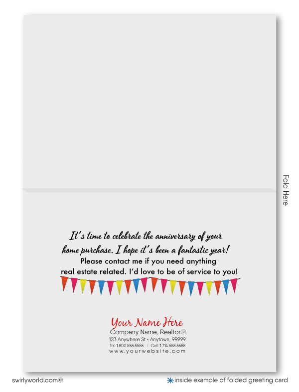 House With Confetti Balloons Happy House-a-versary Home Anniversary Realtor Cards