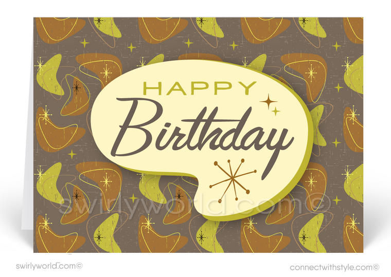 Atomic Mid-Century Retro Modern Tiki Happy Birthday Cards