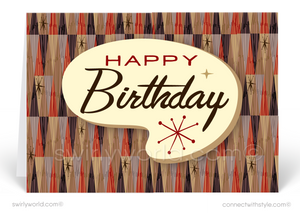 Atomic Tiki Mid-Century Retro Modern Happy Birthday Cards