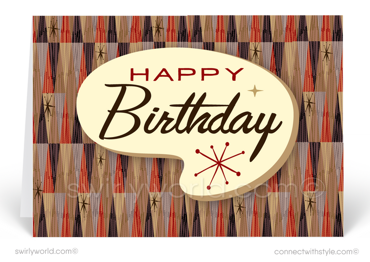 Atomic Tiki Mid-Century Retro Modern Happy Birthday Cards