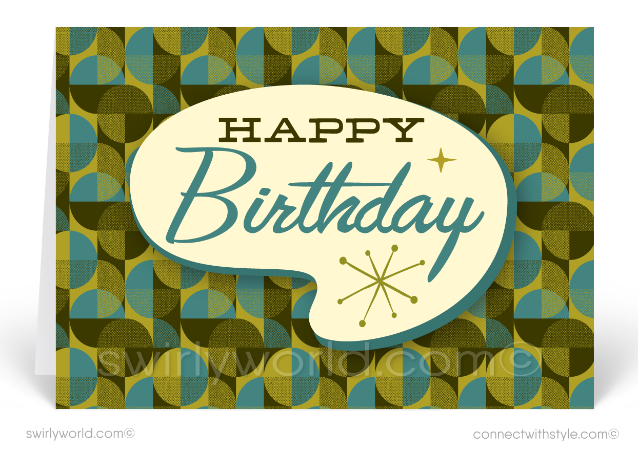 Mid-Century Modern Retro Pattern Happy Birthday Cards