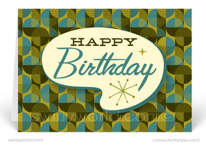 Mid-Century Modern Retro Pattern Happy Birthday Cards