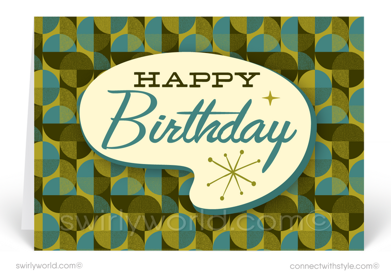 Mid-Century Modern Retro Pattern Happy Birthday Cards