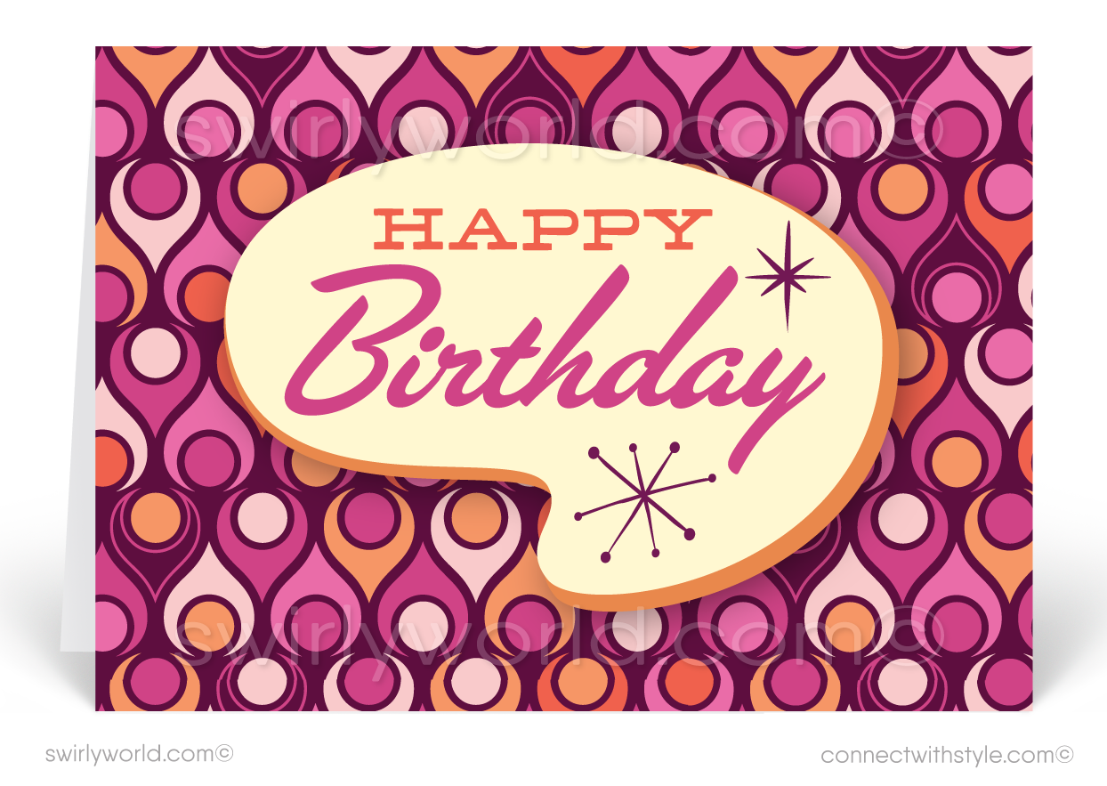 1960's Mod Mid-Century Modern Retro Pattern Happy Birthday Cards