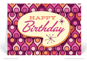 1960's Mod Mid-Century Modern Retro Pattern Happy Birthday Cards