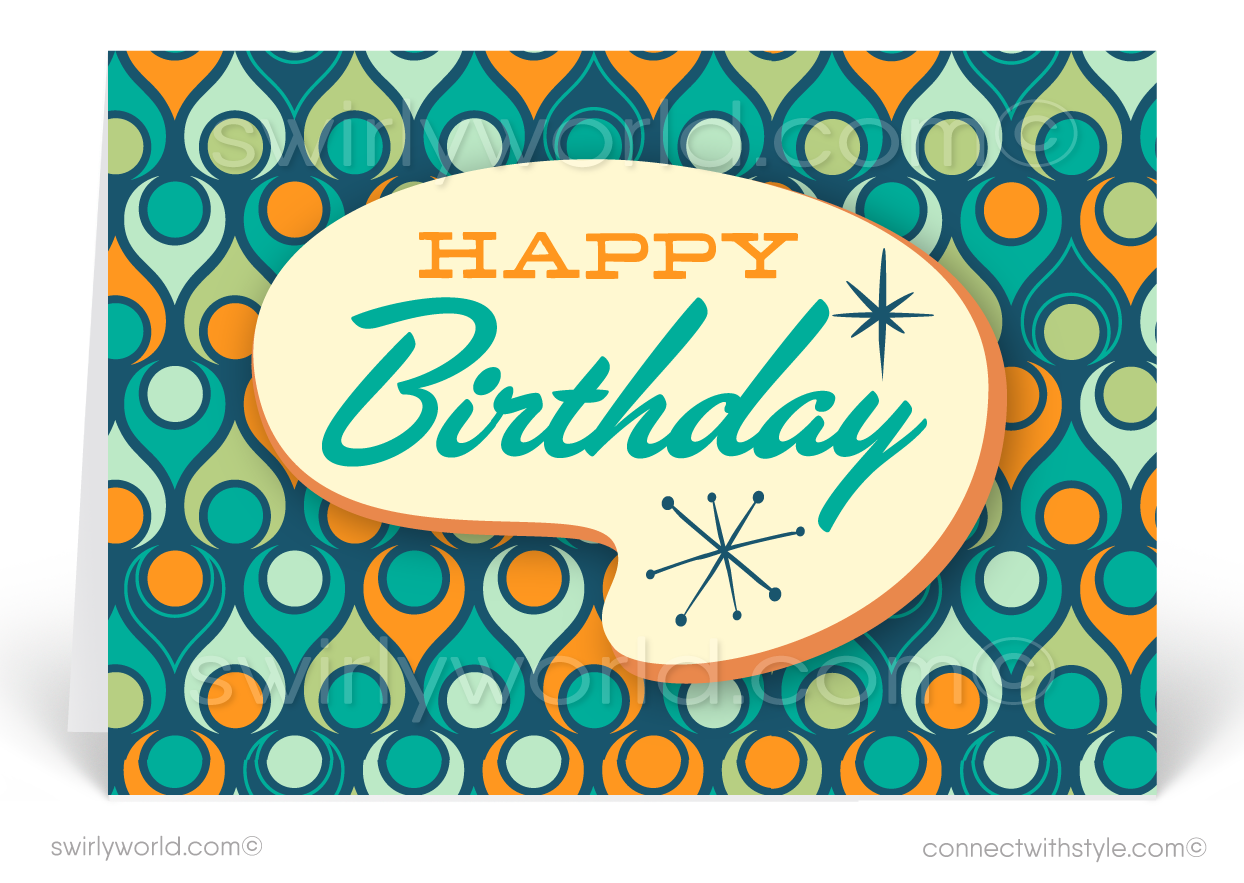 1960's Mid-Century Modern Retro Design Happy Birthday Cards
