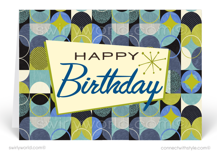 1950's Mid-Century Modern Retro Atomic Happy Birthday Cards