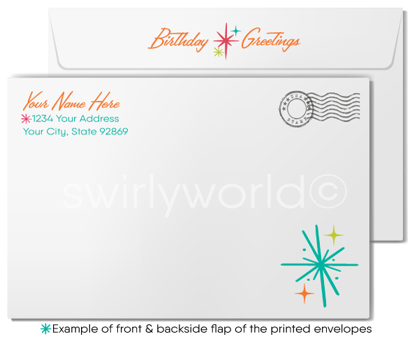 1950's Mid-Century Modern Retro Atomic Happy Birthday Cards