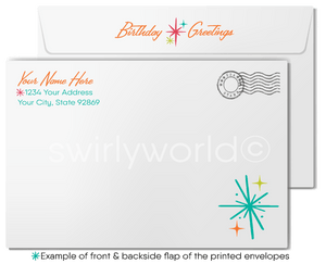 1950's Mid-Century Modern Retro Atomic Happy Birthday Cards