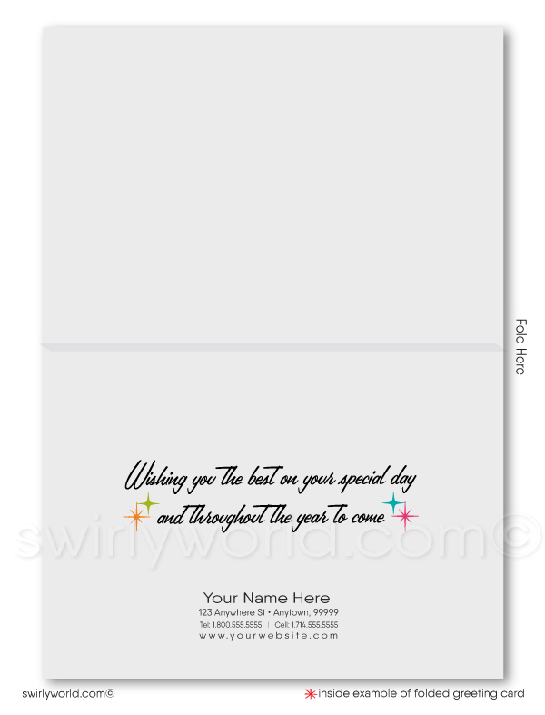 Retro Mid-Century Modern Style Corporate Business Happy Birthday Cards.