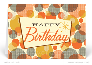 1950's Mid-Century Modern Retro Atomic Dots Happy Birthday Cards