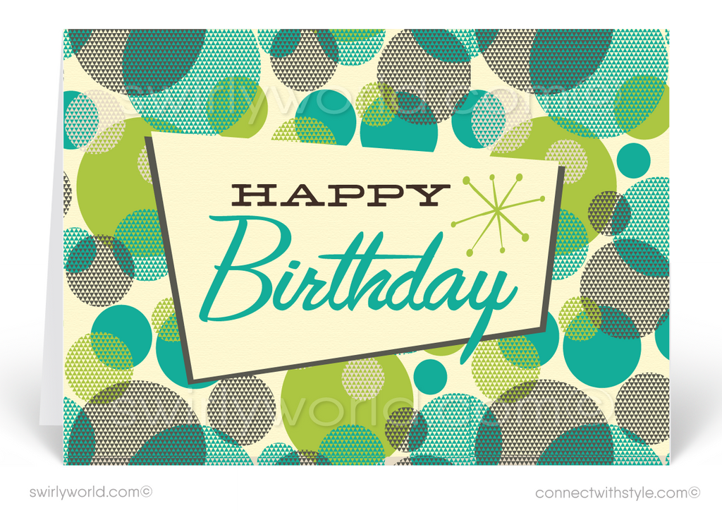 1950's Mid-Century Modern Retro Mod Atomic Dots Happy Birthday Cards