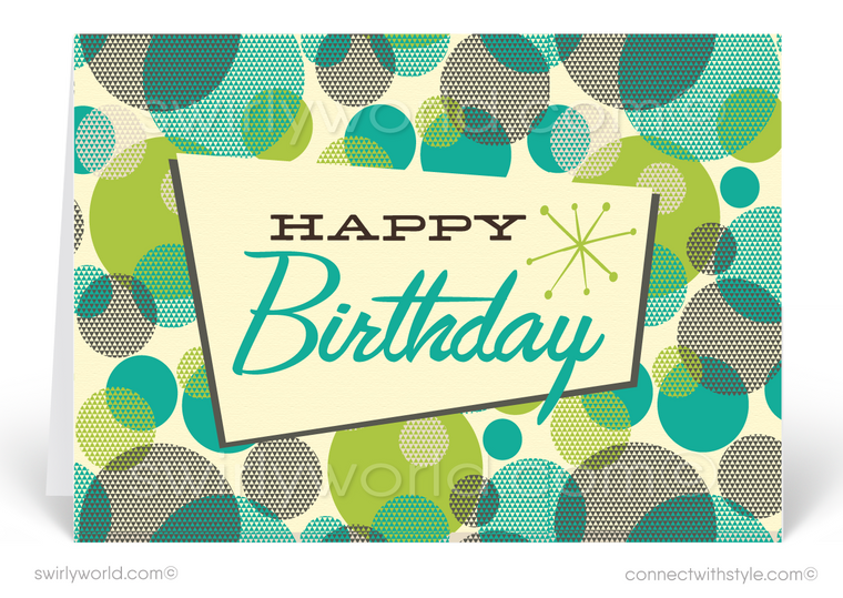 1950's Mid-Century Modern Retro Mod Atomic Dots Happy Birthday Cards