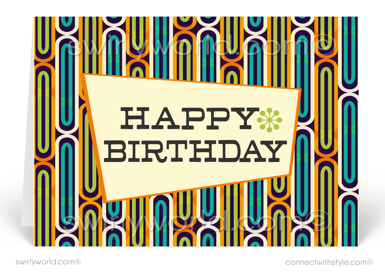 1960's Atomic Mod Retro Modern Happy Birthday Greeting Cards