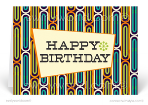 1960's Atomic Mod Retro Modern Happy Birthday Greeting Cards