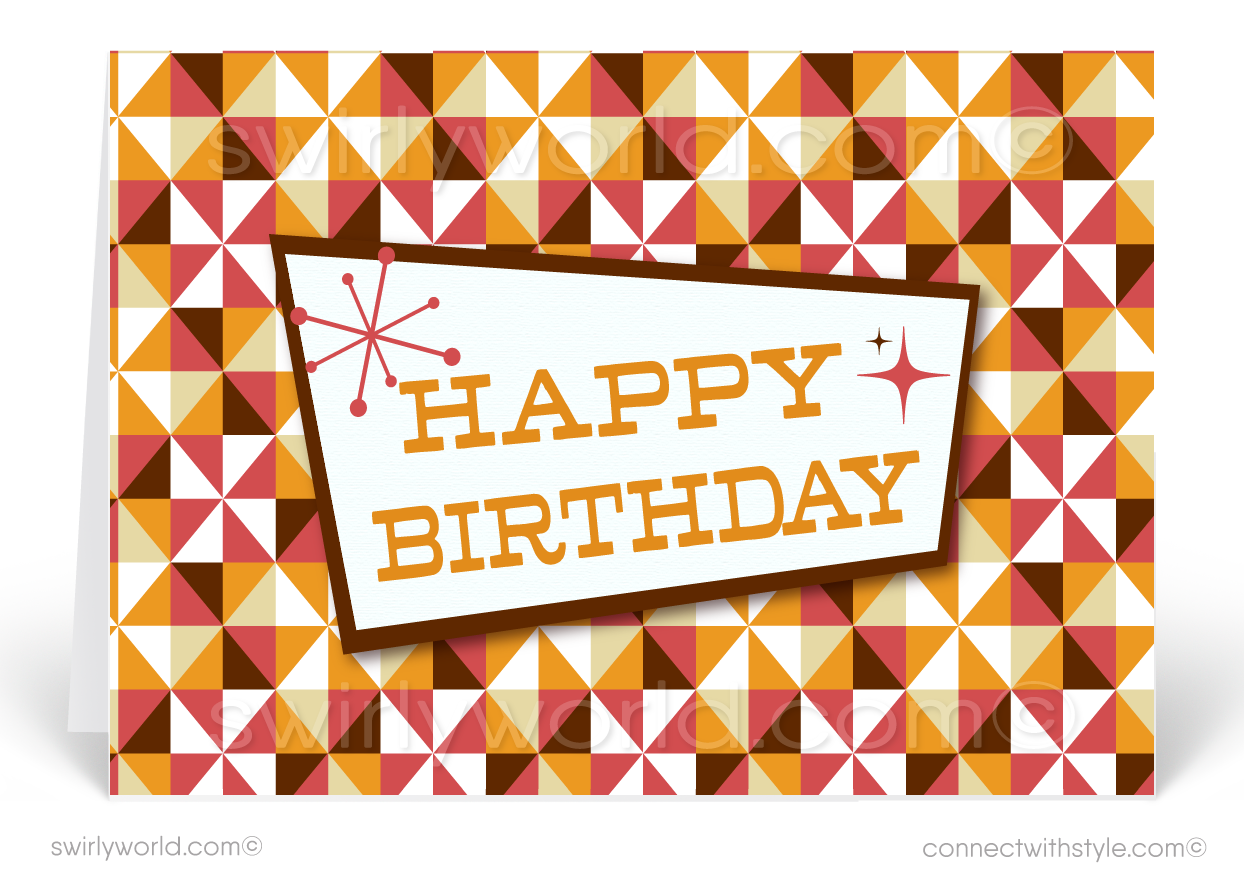 Retro Orange Mid-Century Modern Style Birthday Cards
