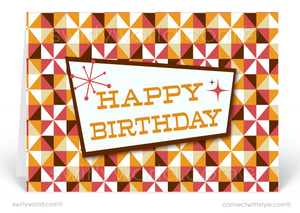 Retro Orange Mid-Century Modern Style Birthday Cards