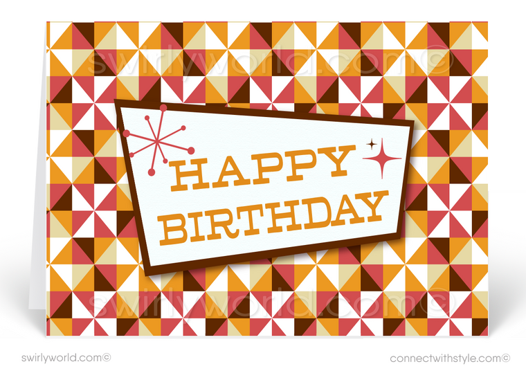 Retro Orange Mid-Century Modern Style Birthday Cards