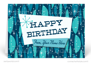 Atomic Retro Mod Blue Mid-Century Modern Style Birthday Cards