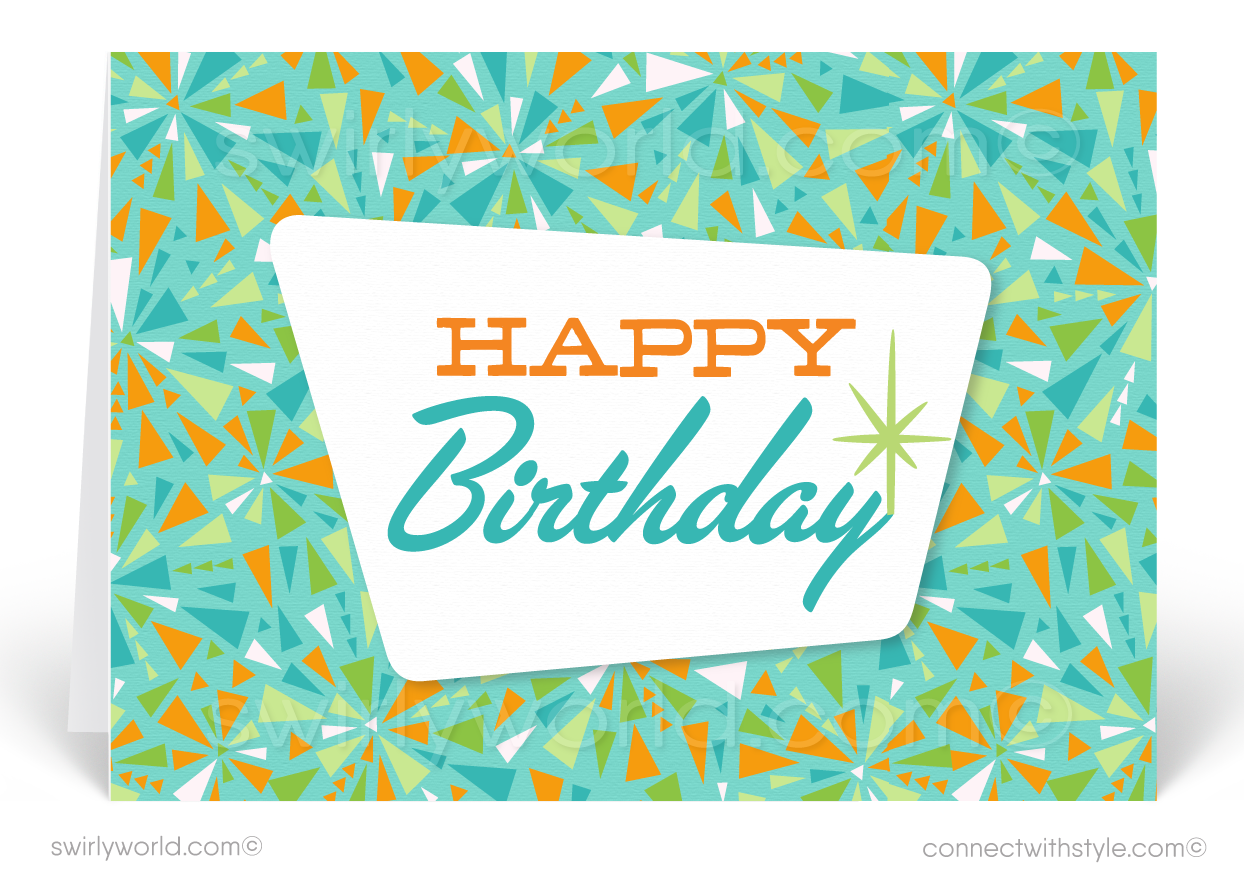 Atomic Retro Starbursts Mid-Century Modern Happy Birthday Cards