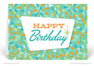 Atomic Retro Starbursts Mid-Century Modern Happy Birthday Cards
