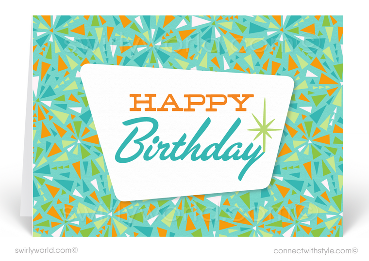 Atomic Retro Starbursts Mid-Century Modern Happy Birthday Cards