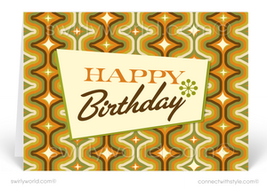1960's Retro Mod Mid-Century Modern Happy Birthday Greeting Cards