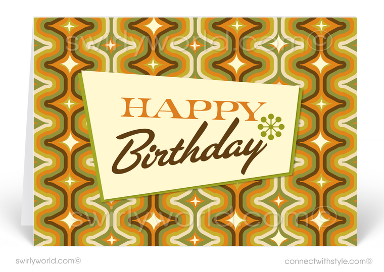 1960's Retro Mod Mid-Century Modern Happy Birthday Greeting Cards